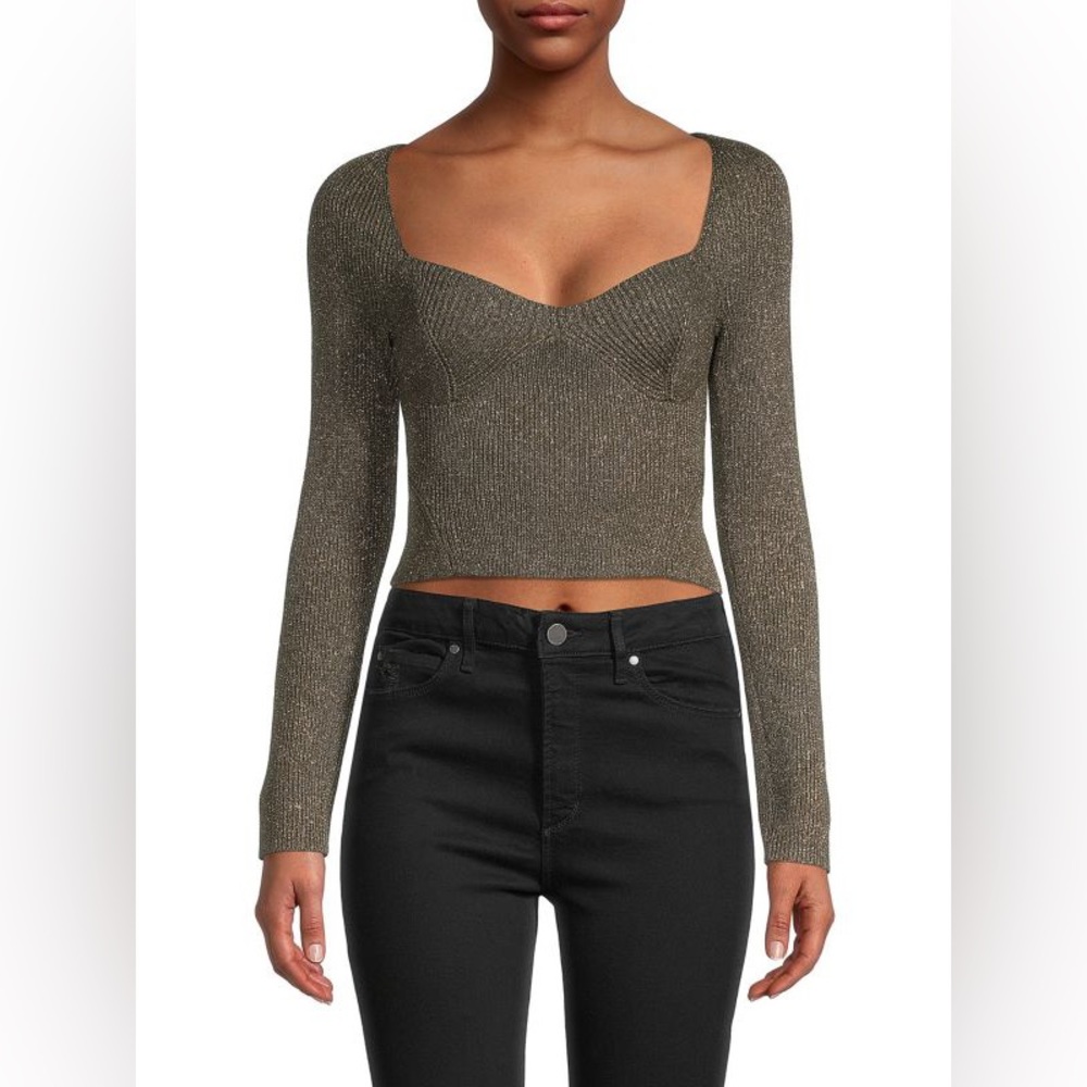 STAUD Metallic Knit Sweater in Olive